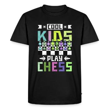 des enfants sympas jouent aux échecs - T-shirt Premium bio Homme - noir - Devant - Nico (187cm)