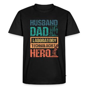 Mari papa technologue de laboratoire héros - T-shirt Premium bio Homme - noir - Devant - Nico (187cm)