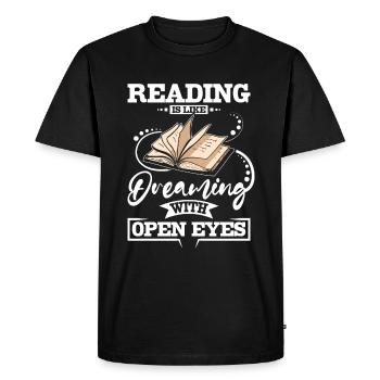 Lire, c’est comme rêver - T-shirt Premium bio Homme - noir - Devant - Nico (187cm)