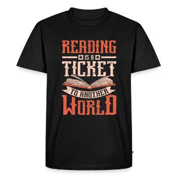 La lecture est un billet pour un autre monde - T-shirt Premium bio Homme - noir - Devant - Nico (187cm)
