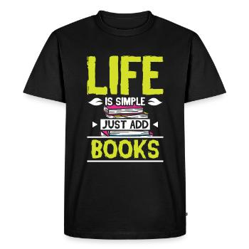 La vie est simple, il suffit d’ajouter des livres - T-shirt Premium bio Homme - noir - Devant - Nico (187cm)