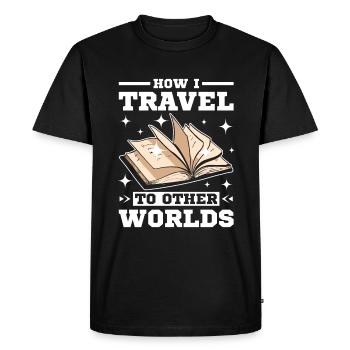 Voyagez dans d’autres mondes en lisant des livres - T-shirt Premium bio Homme - noir - Devant - Nico (187cm)