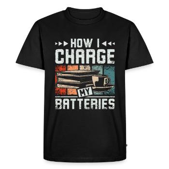 Comment je charge mes batteries en redaant les livres - T-shirt Premium bio Homme - noir - Devant - Nico (187cm)