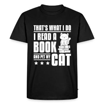 Lire un livre caresser un chat - T-shirt Premium bio Homme - noir - Devant - Nico (187cm)