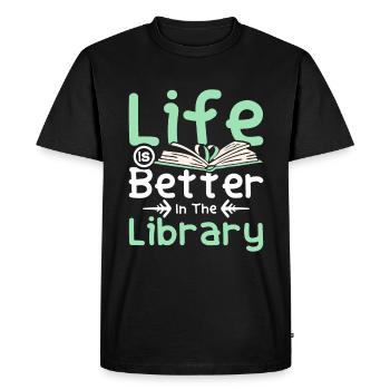 Life is better in the Library - Men's Premium Organic T-Shirt - black - Front - Nico (187cm)