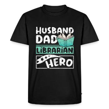 Husband dad librarian hero - Men's Premium Organic T-Shirt - black - Front - Nico (187cm)