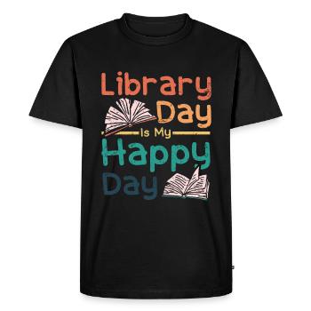 Library day is my happy day - Men's Premium Organic T-Shirt - black - Front - Nico (187cm)