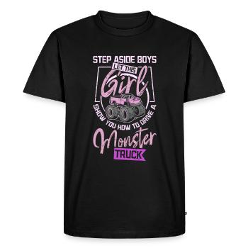 Une fille vous montre comment conduire un camion monstre - T-shirt Premium bio Homme - noir - Devant - Nico (187cm)
