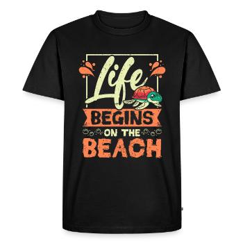 La vie des tortues de mer commence sur la plage - T-shirt Premium bio Homme - noir - Devant - Nico (187cm)