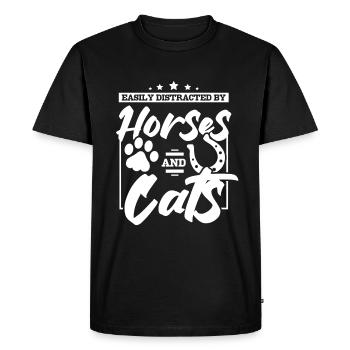 Facilement distrait par les chevaux et les chats - T-shirt Premium bio Homme - noir - Devant - Nico (187cm)