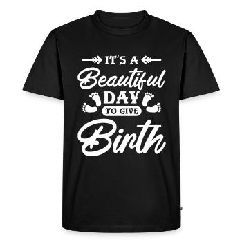 C’est une belle journée pour accoucher - T-shirt Premium bio Homme - noir - Devant - Nico (187cm)