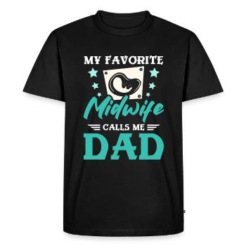 My favorite midwife calls me dad - Men's Premium Organic T-Shirt - black - Front - Nico (187cm)