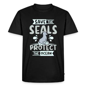 Save te les phoques protègent l’océan - T-shirt Premium bio Homme - noir - Devant - Nico (187cm)