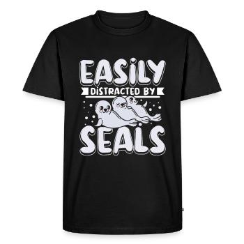 Facilement distrait par les phoques - T-shirt Premium bio Homme - noir - Devant - Nico (187cm)