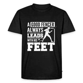 Un bon escrimeur mène toujours avec ses pieds - T-shirt Premium bio Homme - noir - Devant - Nico (187cm)