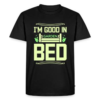 Je suis bien dans le lit de jardin - T-shirt Premium bio Homme - noir - Devant - Nico (187cm)