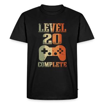 Rétro 20ème anniversaire Niveau 20 ans débloqué - T-shirt Premium bio Homme - noir - Devant - Nico (187cm)