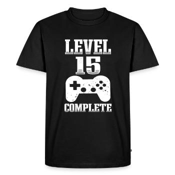 15ème anniversaire Niveau 15 ans Joueur débloqué - T-shirt Premium bio Homme - noir - Devant - Nico (187cm)