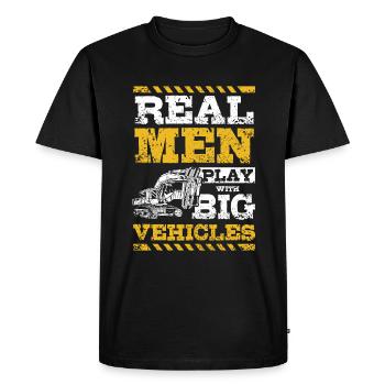 De vrais hommes jouent avec de gros véhicules excavatrices - T-shirt Premium bio Homme - noir - Devant - Nico (187cm)