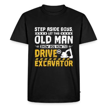 Un vieil homme conduit une excavatrice - T-shirt Premium bio Homme - noir - Devant - Nico (187cm)