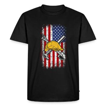 Usa drapeau américain ouvrier de la construction 4 juillet - T-shirt Premium bio Homme - noir - Devant - Nico (187cm)