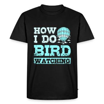 Comment je fais de l’observation des oiseaux en montgolfière - T-shirt Premium bio Homme - noir - Devant - Nico (187cm)