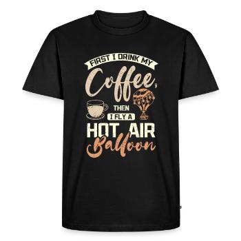 Café et montgolfière volante - T-shirt Premium bio Homme - noir - Devant - Nico (187cm)