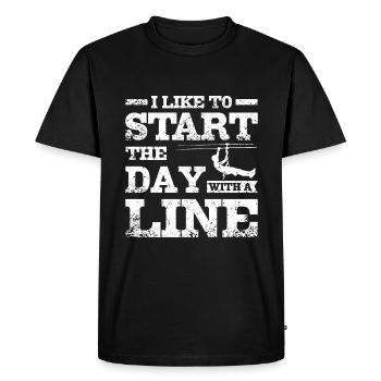 Start the day with a line zipline - Men's Premium Organic T-Shirt - black - Front - Nico (187cm)