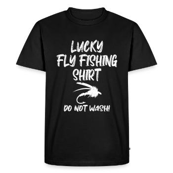 Drôle de pêche à la mouche chanceuse - T-shirt Premium bio Homme - noir - Devant - Nico (187cm)