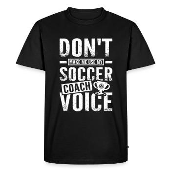 Voix d’entraîneur de football - T-shirt Premium bio Homme - noir - Devant - Nico (187cm)