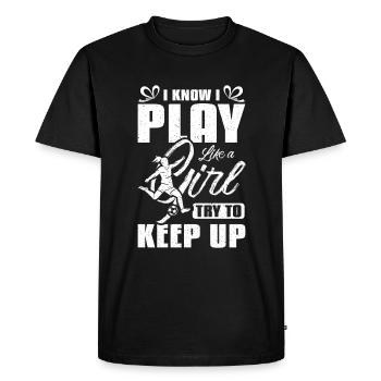 Je joue comme une fille qui essaie de continuer le football - T-shirt Premium bio Homme - noir - Devant - Nico (187cm)