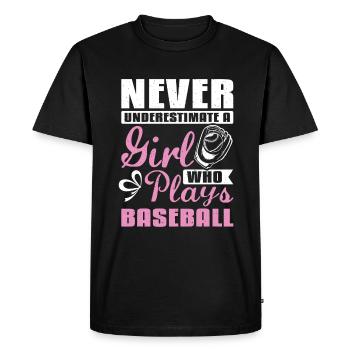 Ne sous-estimez jamais une fille qui joue au baseball - T-shirt Premium bio Homme - noir - Devant - Nico (187cm)