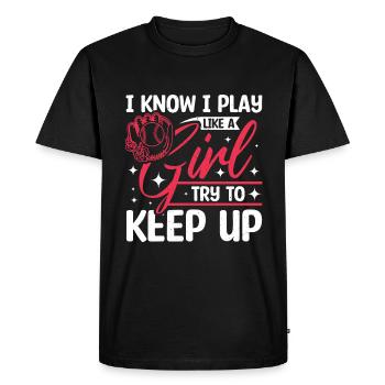Je joue au baseball comme une fille essaie de suivre - T-shirt Premium bio Homme - noir - Devant - Nico (187cm)