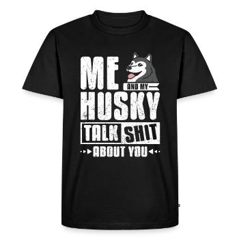 Moi et mon husky parlons de toi - T-shirt Premium bio Homme - noir - Devant - Nico (187cm)