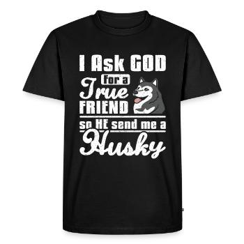 Dieu m’envoie un husky sibérien - T-shirt Premium bio Homme - noir - Devant - Nico (187cm)