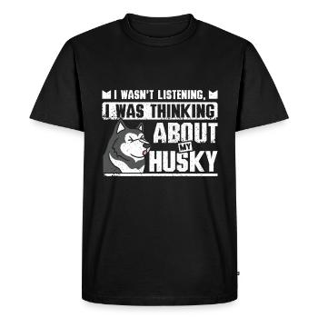 Je pensais à mon husky sibérien - T-shirt Premium bio Homme - noir - Devant - Nico (187cm)