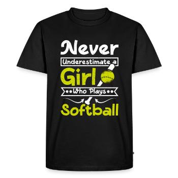 Ne sous-estimez jamais une fille qui joue au softball - T-shirt Premium bio Homme - noir - Devant - Nico (187cm)