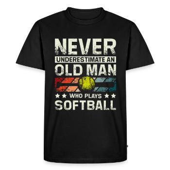 Ne sous-estimez jamais un vieil homme qui joue au softball - T-shirt Premium bio Homme - noir - Devant - Nico (187cm)