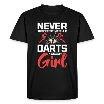Ne sous-astimez jamais une fille qui joue aux fléchettes - T-shirt Premium bio Homme - noir - Devant - Nico (187cm)