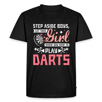 Cette fille vous montre comment jouer aux fléchettes - T-shirt Premium bio Homme - noir - Devant - Nico (187cm)
