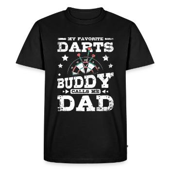 Mon copain de fléchettes m’appelle Papa Papa - T-shirt Premium bio Homme - noir - Devant - Nico (187cm)