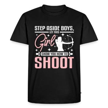 Laissez cette fille vous montrer comment faire du tir à l’arc - T-shirt Premium bio Homme - noir - Devant - Nico (187cm)