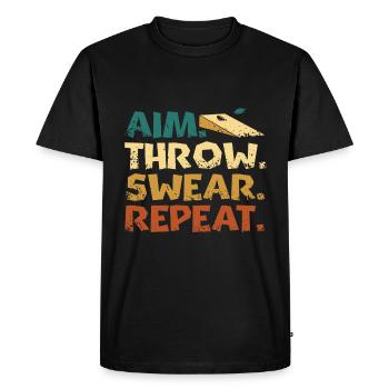 Viser. Jeter. Jurer. répéter. Jouer à Cornhole - T-shirt Premium bio Homme - noir - Devant - Nico (187cm)
