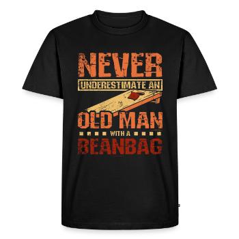 Never underestimate an old man with a beanbag - Men's Premium Organic T-Shirt - black - Front - Nico (187cm)