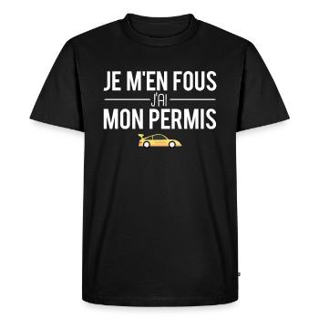 Je m'en fous j'ai mon permis jeune conducteur - T-shirt Premium bio Homme - noir - Devant - Nico (187cm)
