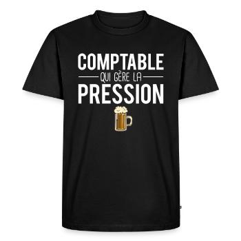 Comptable qui gère la pression métier humour - T-shirt Premium bio Homme - noir - Devant - Nico (187cm)