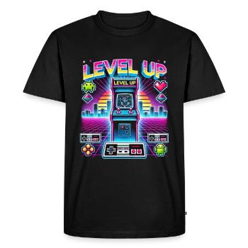 Retro Arcade Level Up for gamers and nostalgics - Men's Premium Organic T-Shirt - black - Front - Nico (187cm)