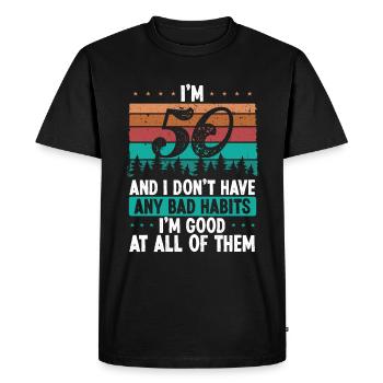 Idée de 50e anniversaire Mauvaises habitudes Vintage 50 ans - T-shirt Premium bio Homme - noir - Devant - Nico (187cm)