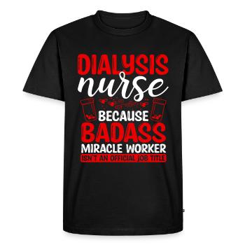 Infirmière en dialyse Faiseur de miracles Soins infirmiers Essentiels - T-shirt Premium bio Homme - noir - Devant - Nico (187cm)