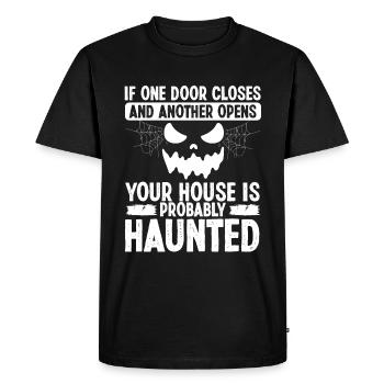 Chasseur de fantômes Votre maison est hantée Chasse aux fantômes - T-shirt Premium bio Homme - noir - Devant - Nico (187cm)
